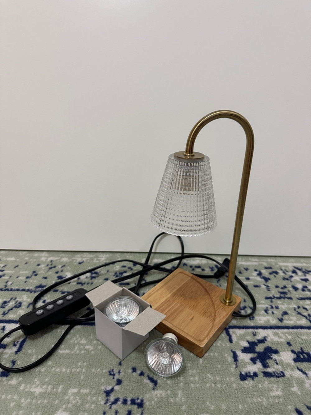 Brass & Wood Candle Warmer with Clear Glass Shade